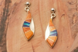 Calvin Begay Genuine Spiny Oyster Shell Sterling Silver Earrings
